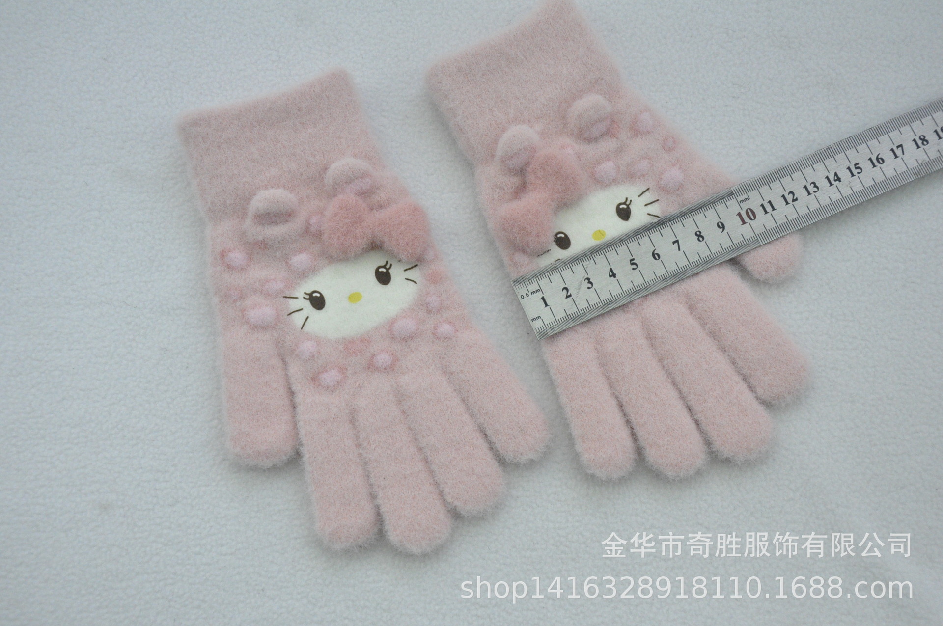 新款 加绒加厚女士可爱小猫咪提花针织手套骑车防风学生触屏手套详情15