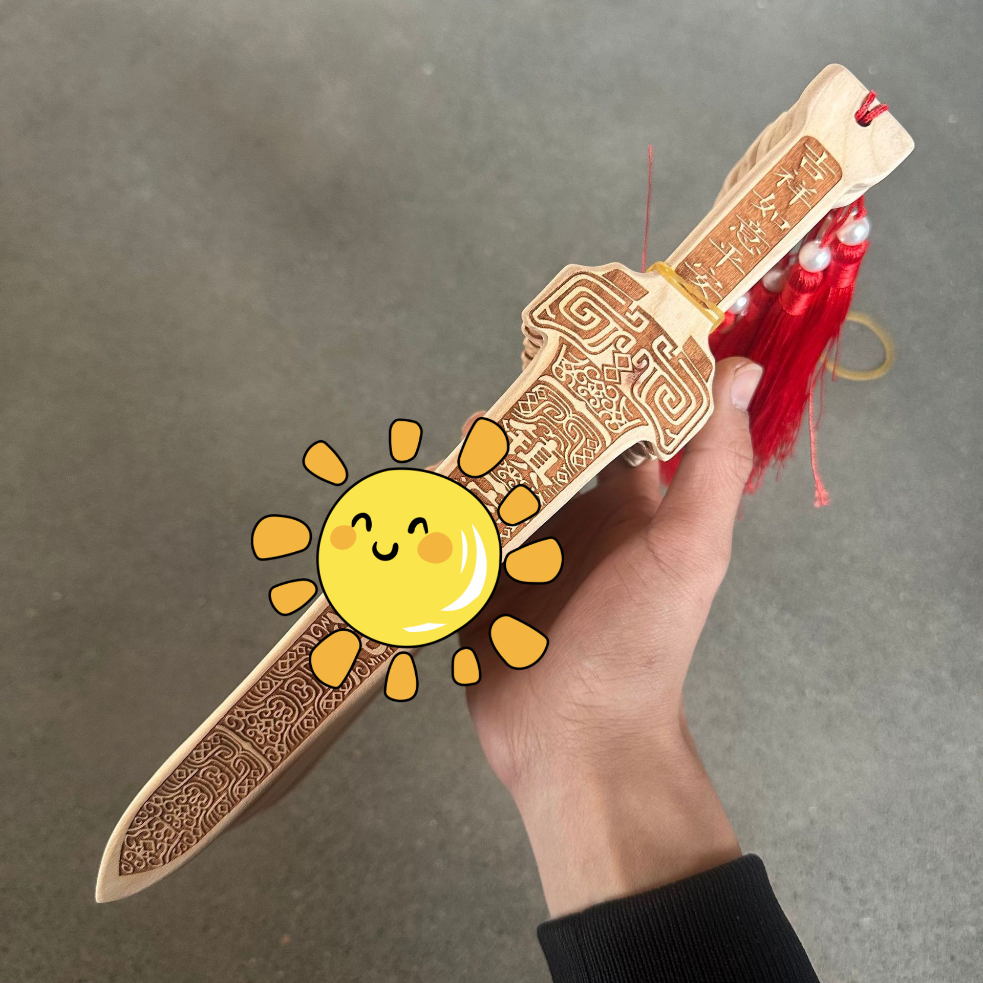 桃木剑原色一体剑雕刻桃木斧挂件小号宝剑儿童玩具工艺桃木剑批发详情30