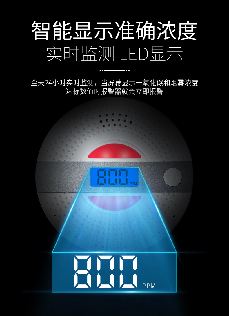 一氧化碳烟雾复合型报警器家用2合1火灾煤烟CO烟感探测器厂家直供详情6