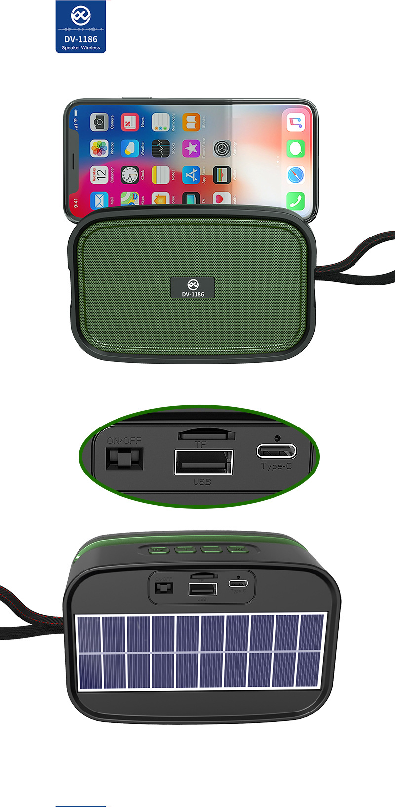 Solar-powered bluetooth speaker, outdoor Bluetooth speaker, card-inserting speaker, portable solar speaker pic 6