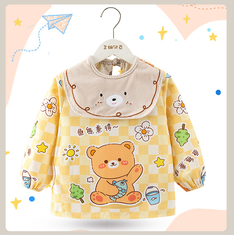 儿童罩衣秋冬季灯芯绒婴儿吃饭围兜罩衣宝宝防水防脏长袖反穿衣详情17