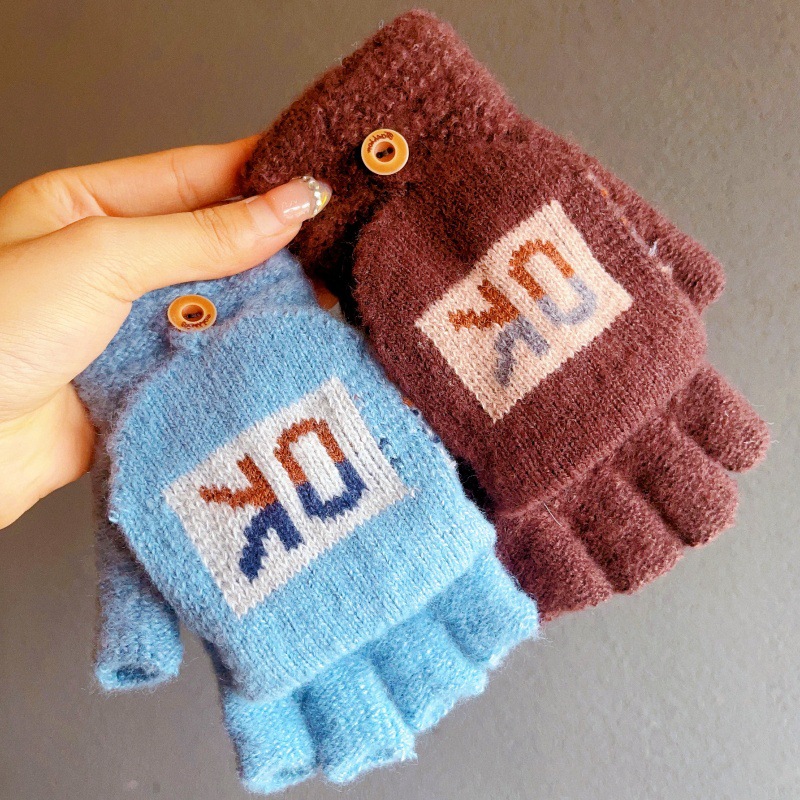 韩版手套冬季新款保暖防寒防冻男士简约户外骑行半指翻盖写字手套详情5