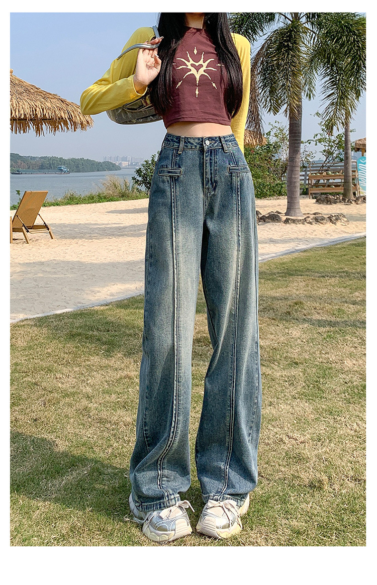The new high-waisted, loose-fitting straight-leg jeans for women in the spring of 2024 are fashionable and versatile pic 17
