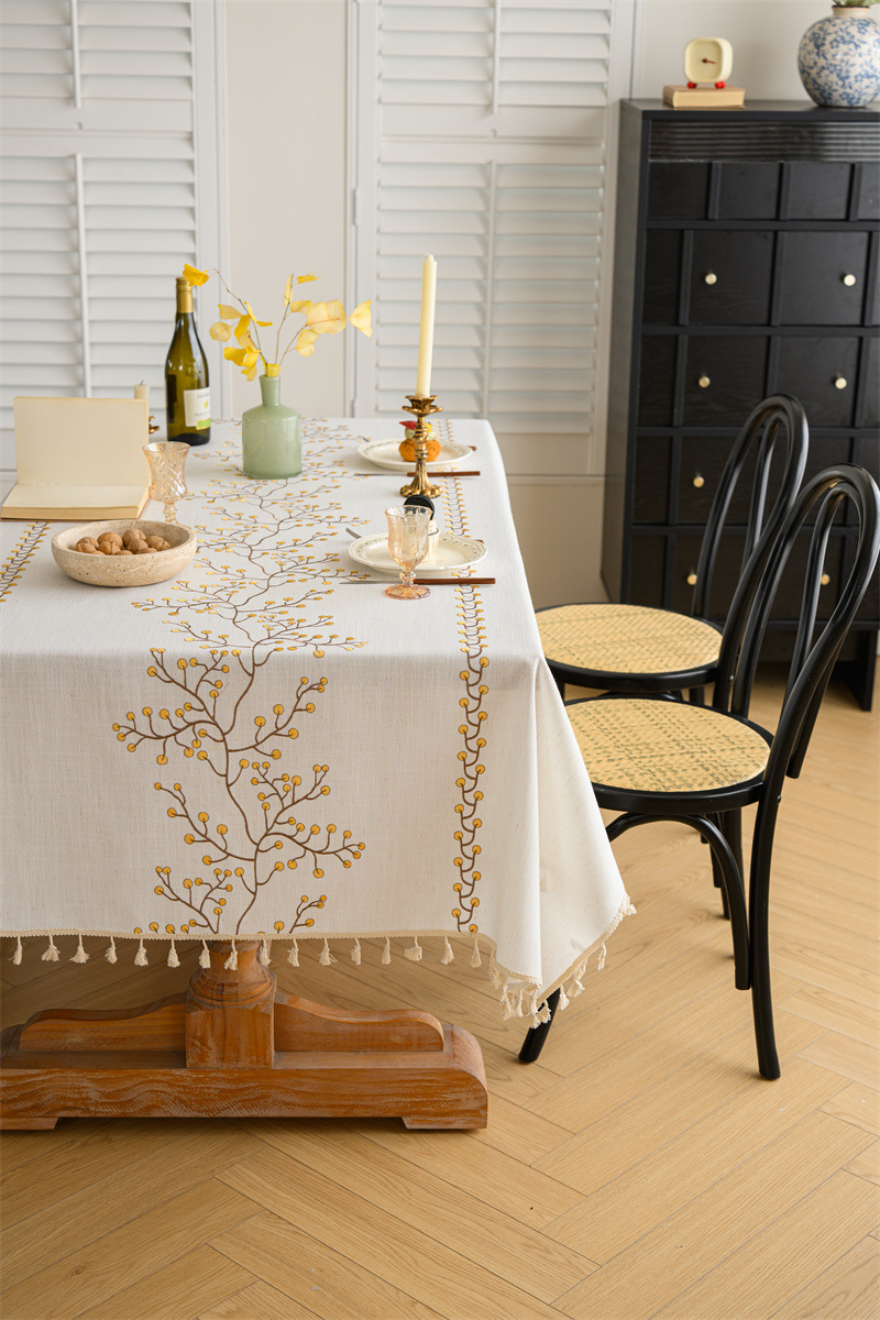 Amazon cross-border embroidered checkered flower tassel tablecloths, rectangular coffee tables, tablecloths and table coverings manufacturer embroidery pic 9