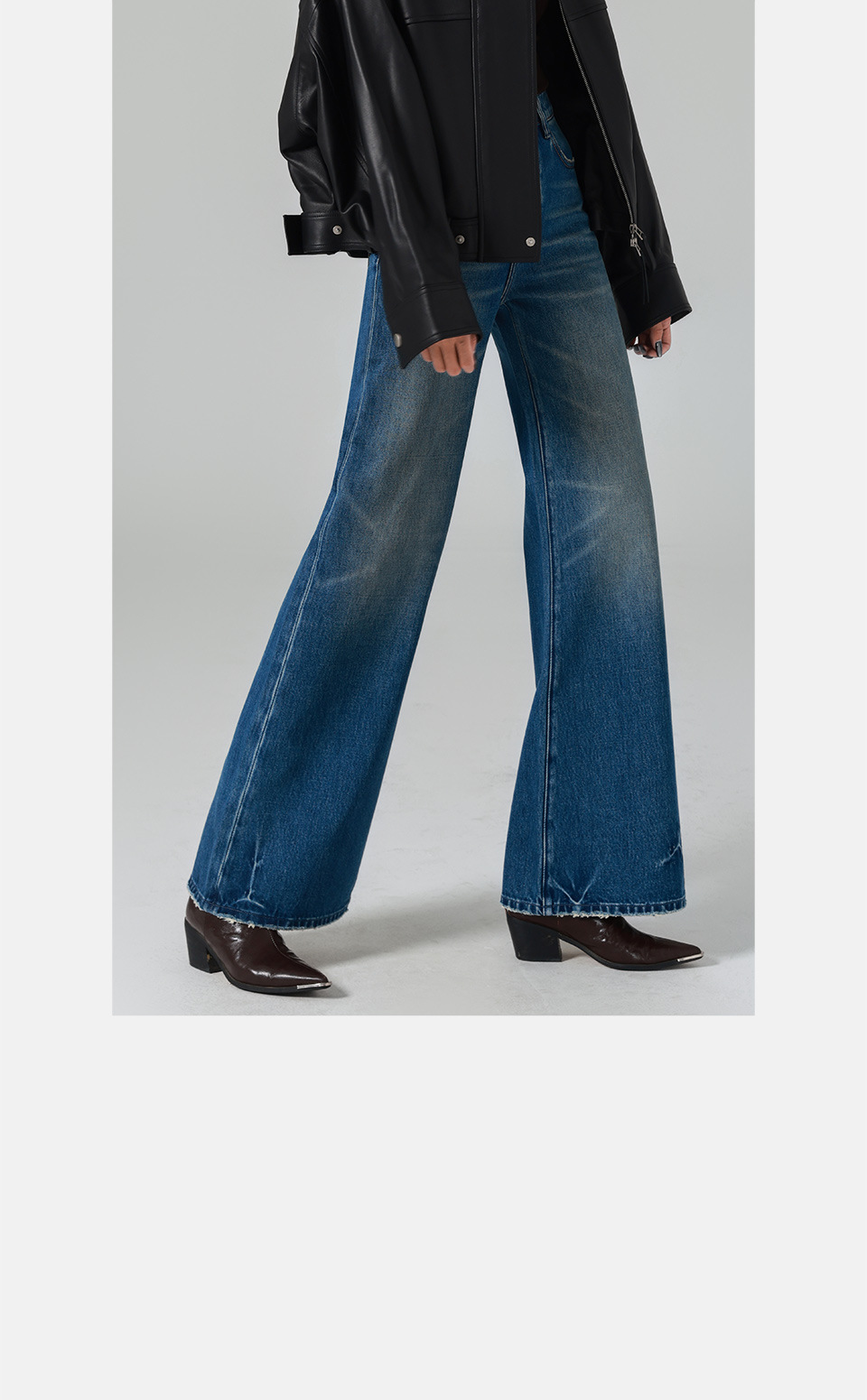 Long-legged big bull/High-waisted jeans for women, loose, slightly flared wide-leg pants, retro feng shui wash, 25 autumn and winter new trend pic 26