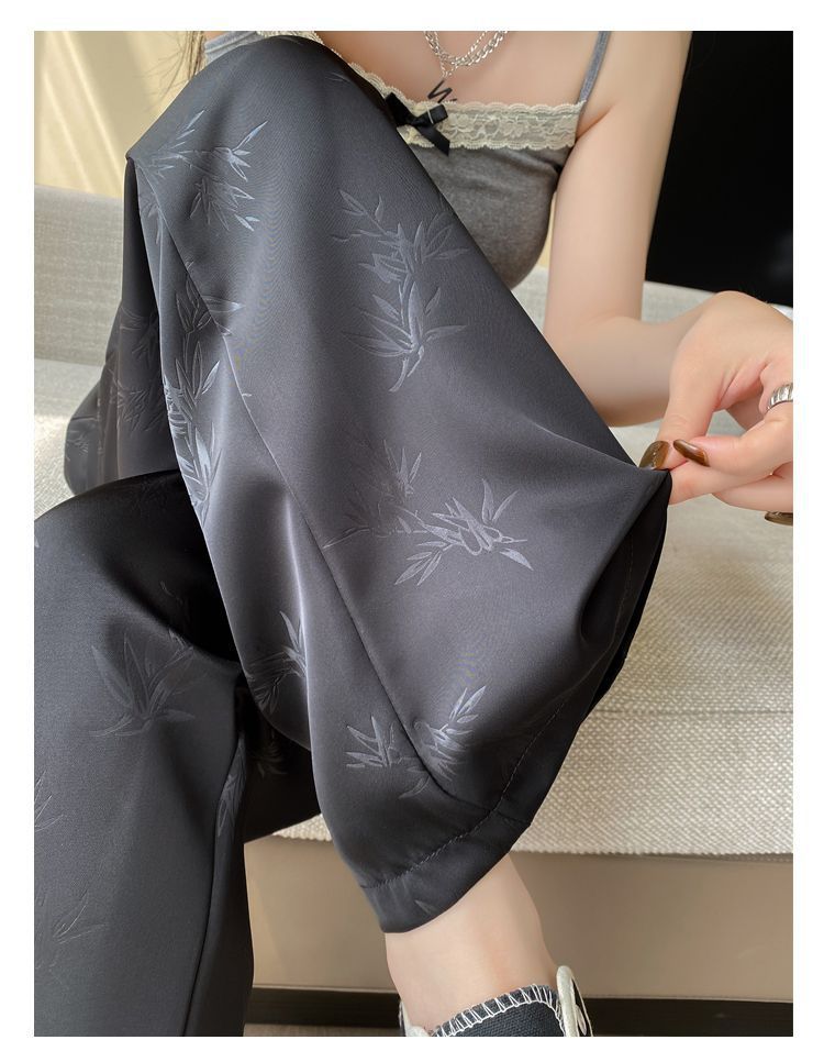 New Chinese-style satin jacquard wide-leg pants for women, Spring/Summer 2025 new button-up high-waisted, slimming straight-leg casual trousers pic 15