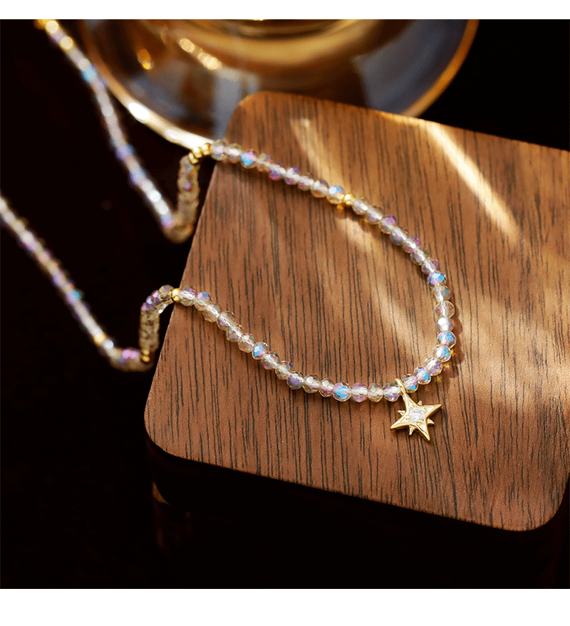 Hyacinth Fresh and delicate crystal bead Bead Octagonal Star necklace with a light luxury, niche and high-end feel 2025 Douyin hit collarbone necklace pic 7