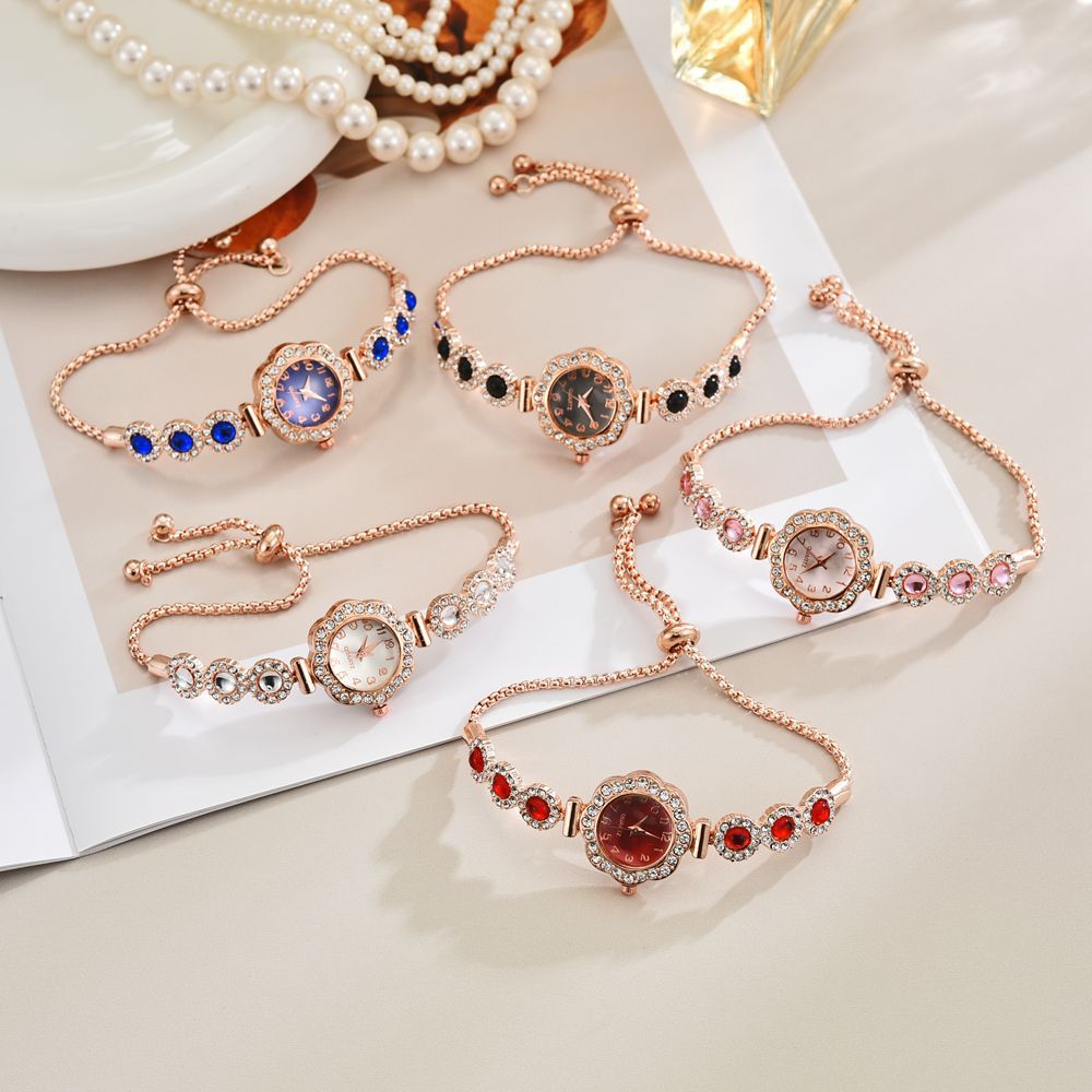 外贸爆款懒人自由抽拉式女士手链女表时尚彩色镶钻时尚气质石英表详情2
