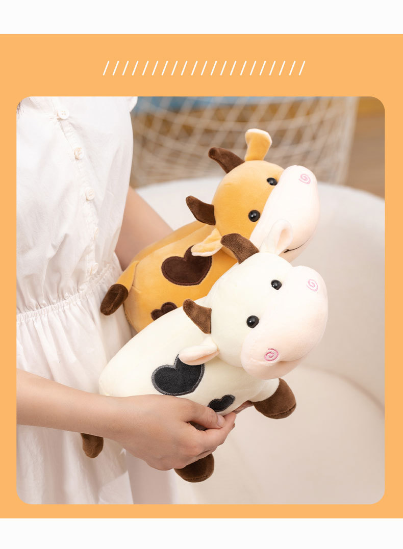 Soft down cotton, national trend style, heart-shaped little cow plush toy, cute companion doll, soft and adorable decorative item, zodiac ox pic 2