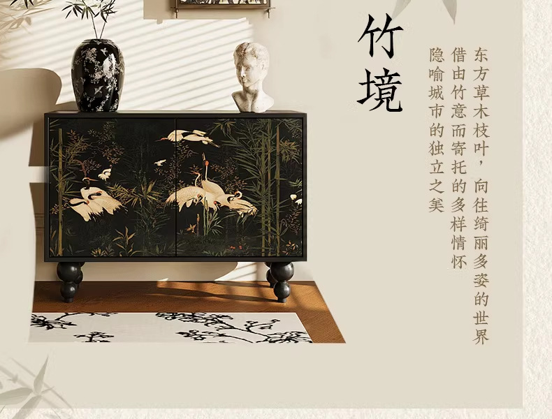 新中式国风印花麻纱水墨竹子高级感法风中古风透光不透人纱帘批发详情5