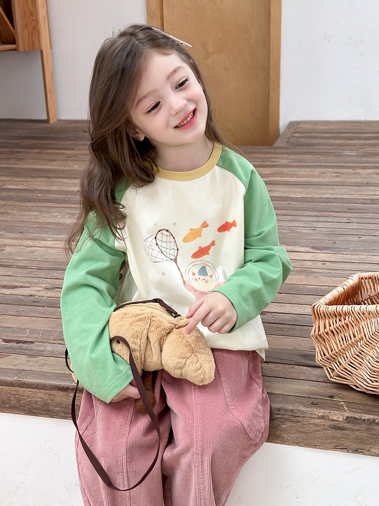 2024秋季新款儿童秋装长袖T恤上衣女童宝宝230克卡通插肩打底衫潮详情58