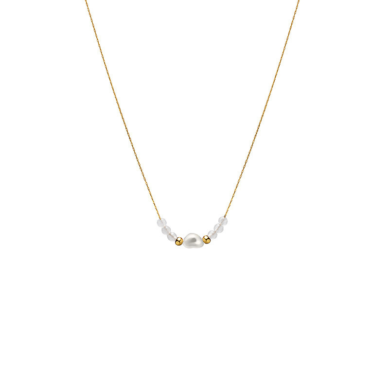 Natural stone freshwater pearl necklace titanium steel plated 14K gold does not fade all light luxury sweet fine clavicle chain pic 5