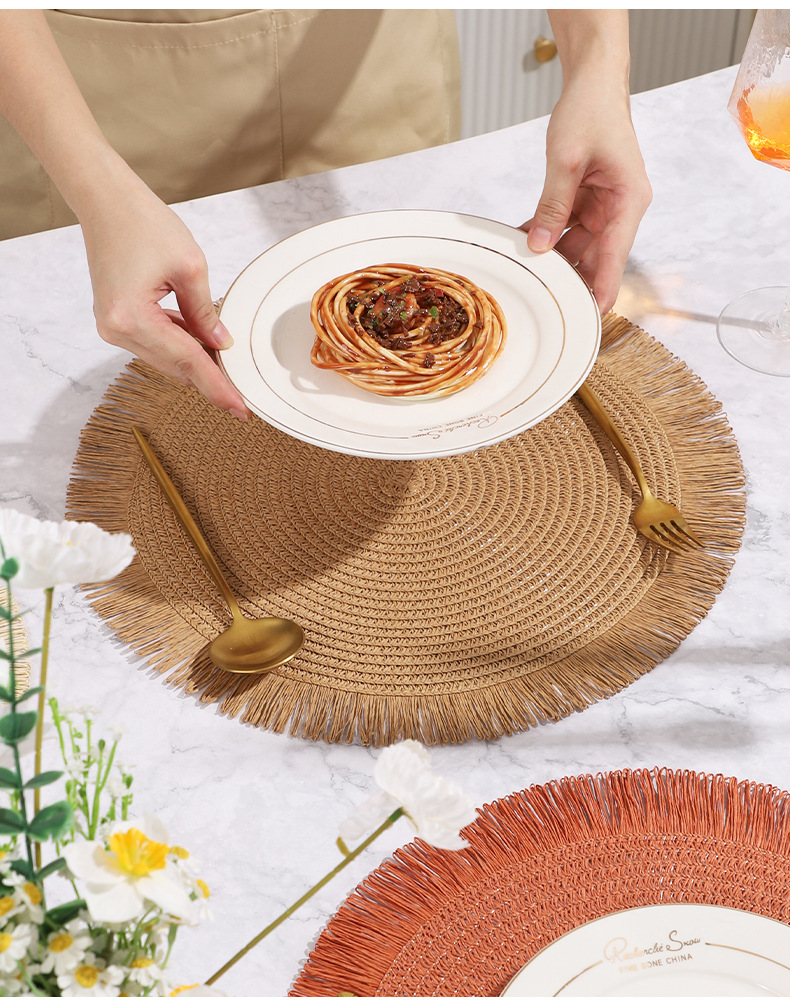 桌垫2025新款圆形流苏纸辫隔热垫波西米亚风西餐厅高级感简约餐垫详情13