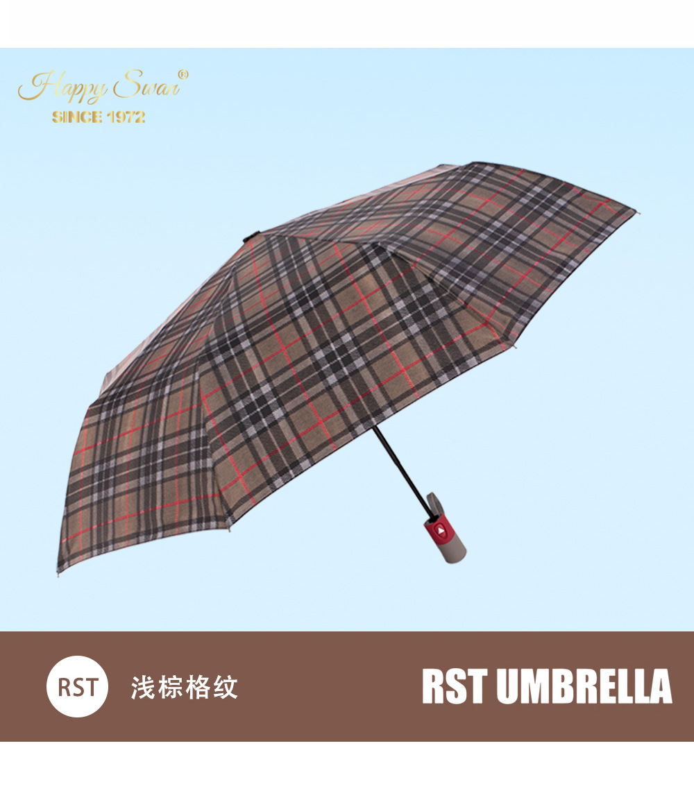 经典英伦格纹三折自开伞半自动雨伞出口auto open umbrella详情12
