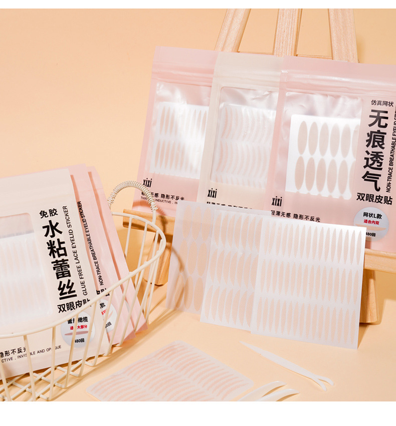 xixi无痕透气蕾丝双眼皮贴轻薄自然超隐形网状喷水自粘美眼贴详情24