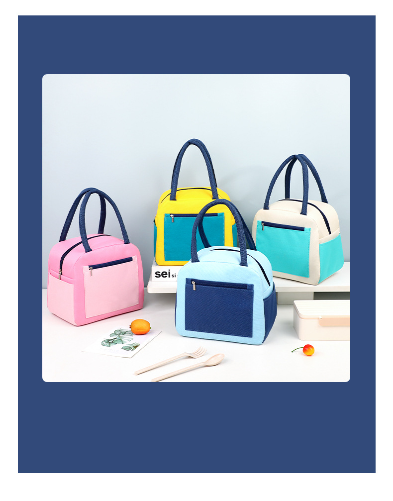 Color-blocked fashionable bento bags, student school handbags, office worker lunch bags with meals, Oxford cloth lunch box bags pic 13