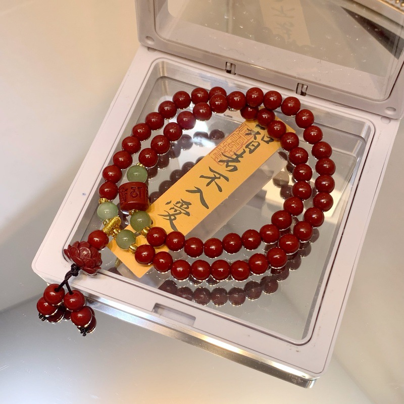 新中式仿朱砂手链批发双层串珠叠带手串小红书爆款文创热销详情5
