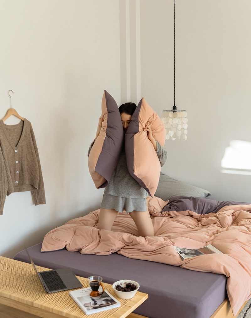 ins Japanese-style solid color all-cotton knitted cotton four-piece set, skin-friendly nude sleeping plain double-layer Indian cotton bed sheet pic 122