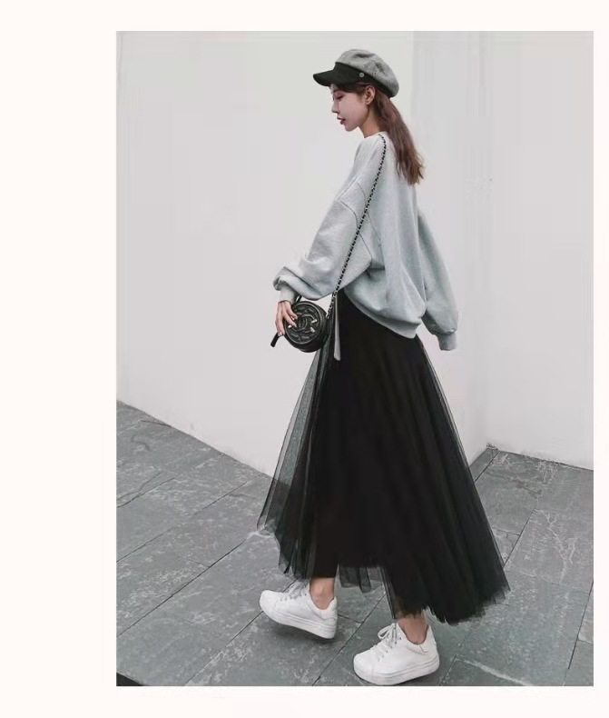 Spring/Autumn 2026 new solid-color slimming mid-length tulle skirt for women pic 10
