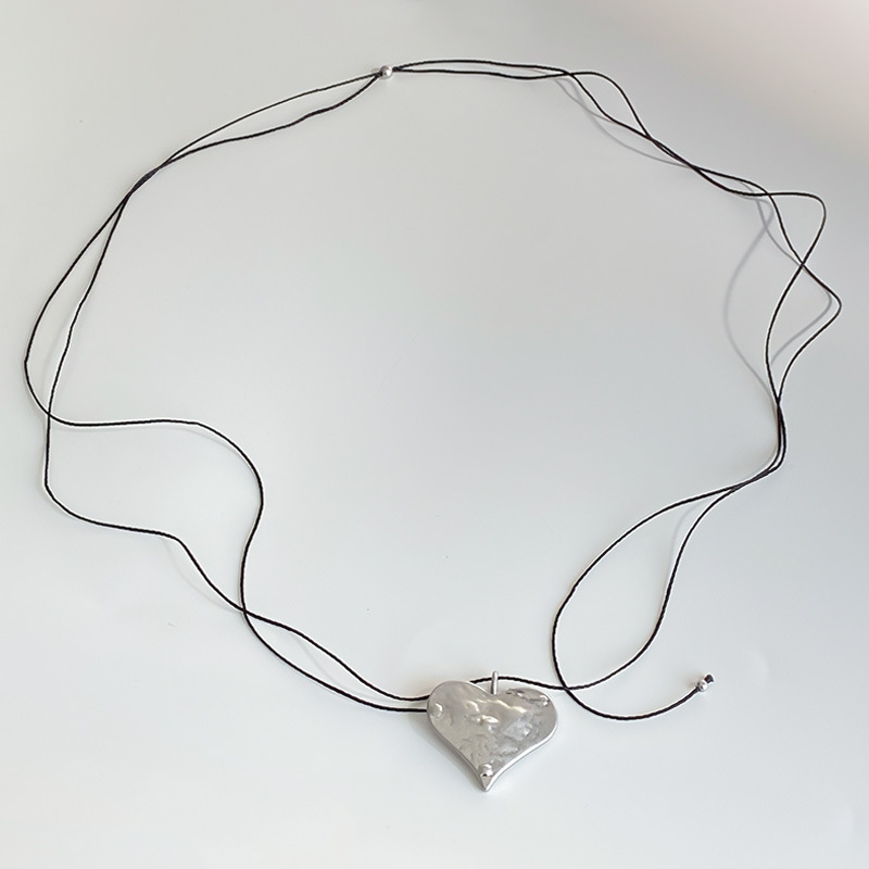 韩国小众设计感韩素希同款抽绳心形可调节长款项链女做旧爱心款式详情4