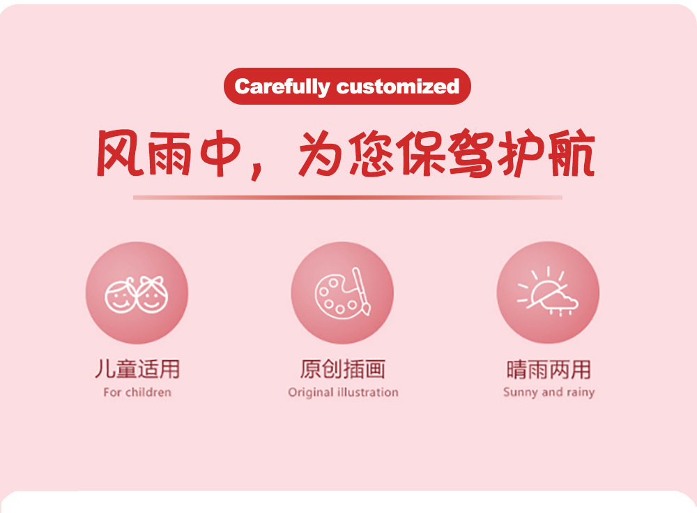 新款插画手绘儿童塑料雨伞男女幼儿园拱形透明伞厂家现货批发详情5