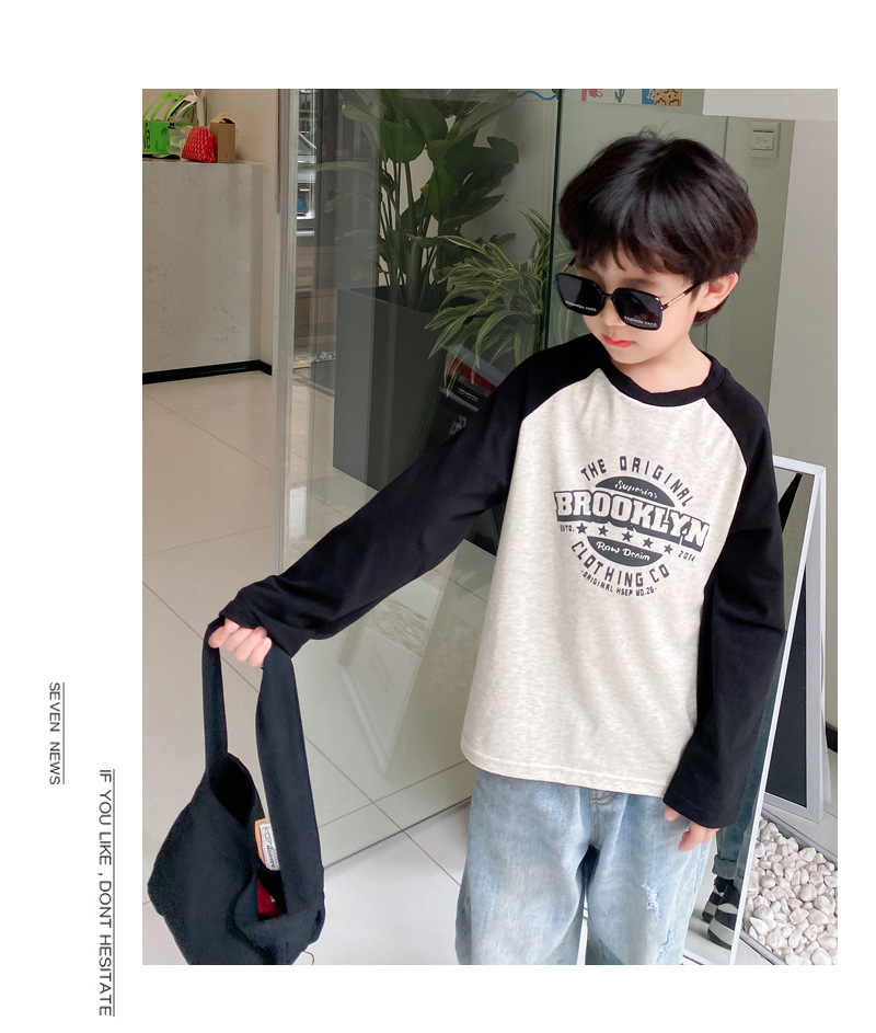 Niño polainas de manga larga manga raglan tops niños sueltos camiseta de algodón para hombres manga de patchwork para niños korean version t-shirt pic 2
