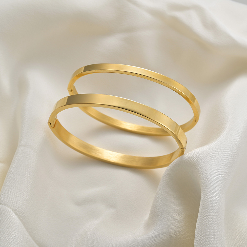 Transfronterizo europeo americano simple brillante hebilla viento frío 4mm6mm ancho chapado en oro pareja brazalete de acero inoxidable pic 5