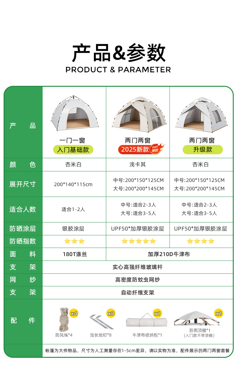 扉侣帐篷户外露营便携式折叠装备野营过夜防晒防水加厚全自动开合详情15