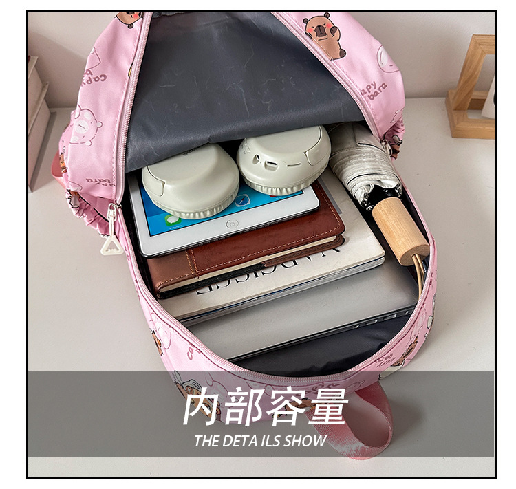 可爱印花卡通大容量卡皮巴拉书包时尚男孩女童学生轻便百搭双肩包详情11