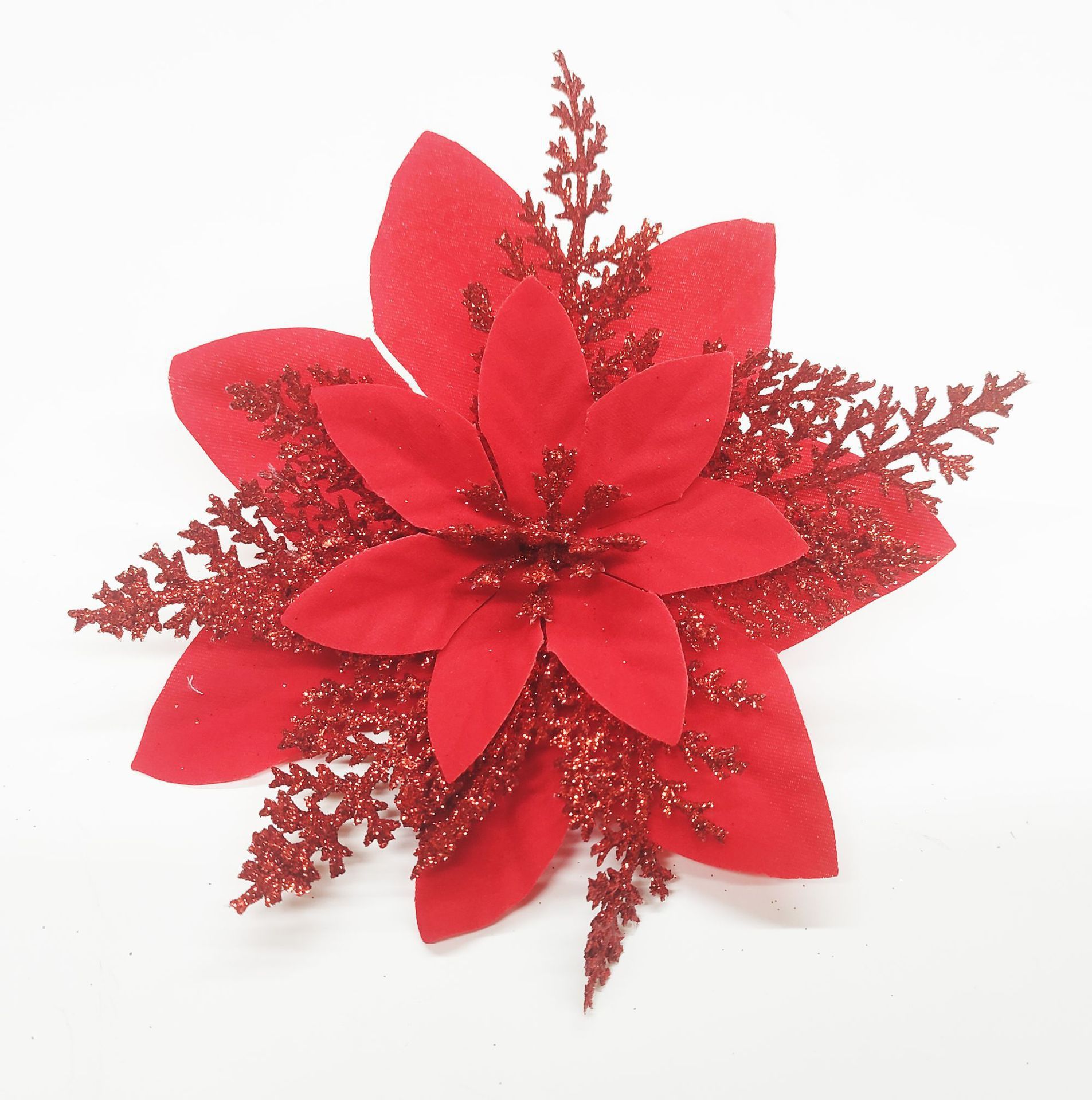 跨境爆款圣诞节圣诞花装饰品仿真金粉塑料花圣诞树点缀办公文化园艺玫瑰详情13