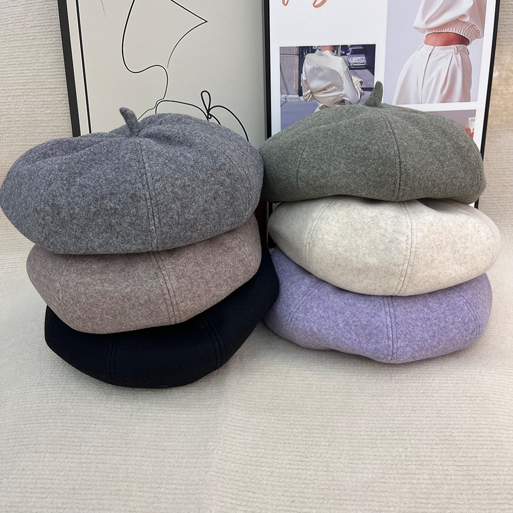 Korean style versatile autumn and winter new Beret hats for women, British retro woolen painter hats, Japanese casual octagonal hats for women pic 9