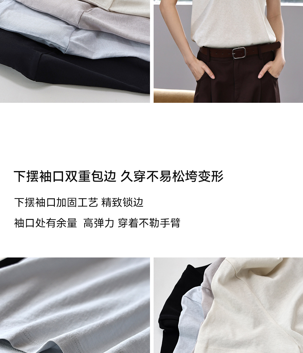 纯色棉亚麻圆领T恤女式春夏季薄款宽松上衣正肩显瘦套头休闲短袖详情18