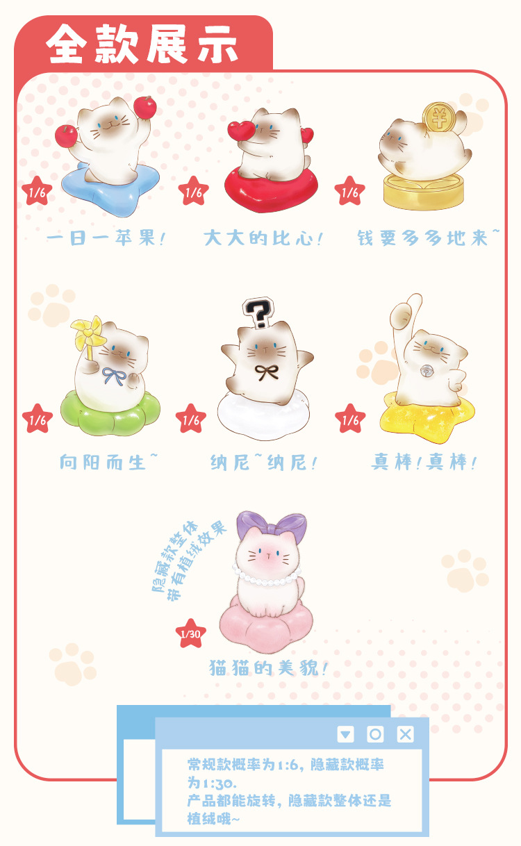 猫猫PAI乐无忧转转盲盒卡通可爱猫咪公仔盲盒高颜值桌面摆件批发详情2