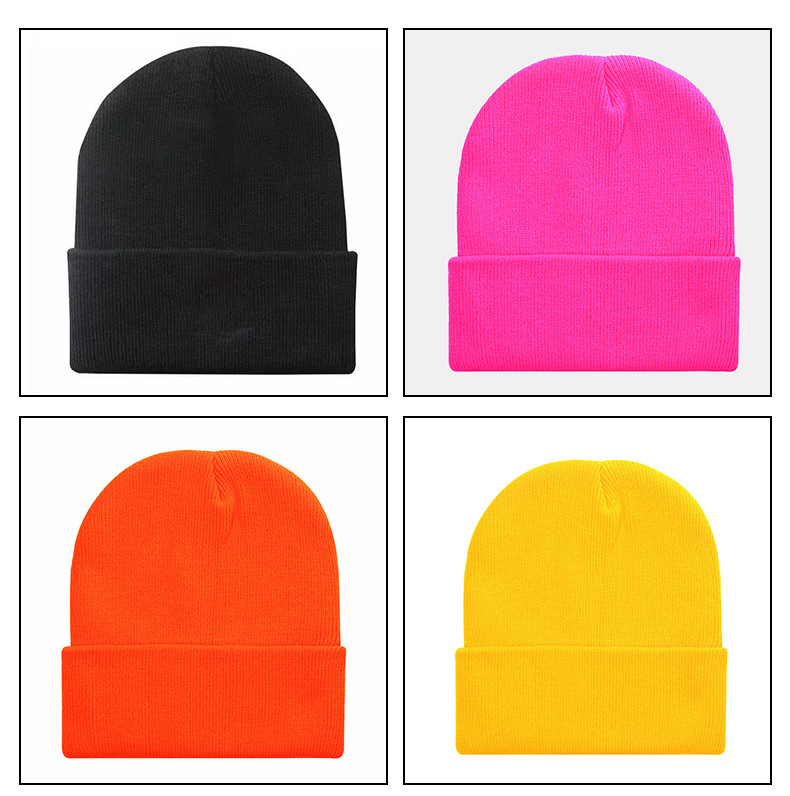 现货黑色针织帽男女纯色冷帽欧美保暖帽子荧光色毛线帽光板针织帽详情10
