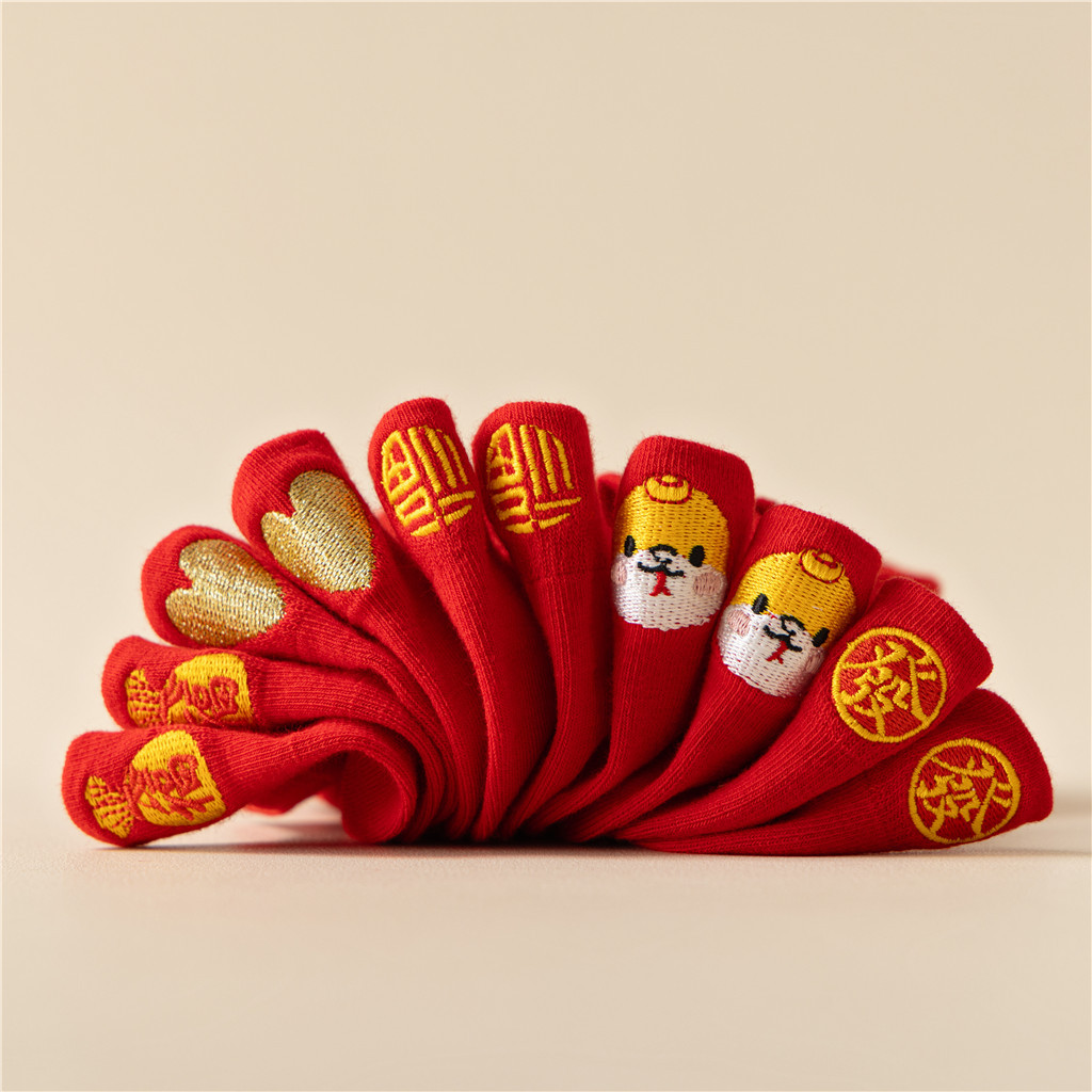 国潮国潮新款红色系新年船袜中国风提耳刺绣女棉袜喜庆旺运新年本命年袜子详情5