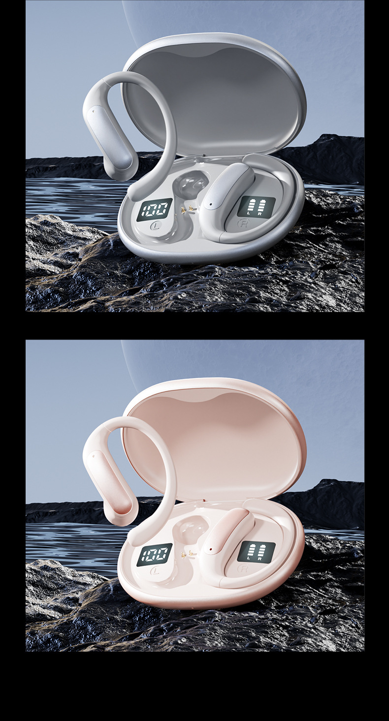 The new AI smart cross-border model M134 ear-hanging OWS non-in-ear open Bluetooth headphones with dual digital display private mold pic 22