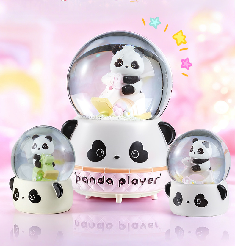 熊猫骑马水晶球大号八音盒儿童派对圣诞礼物可飘雪男女孩工艺品详情4