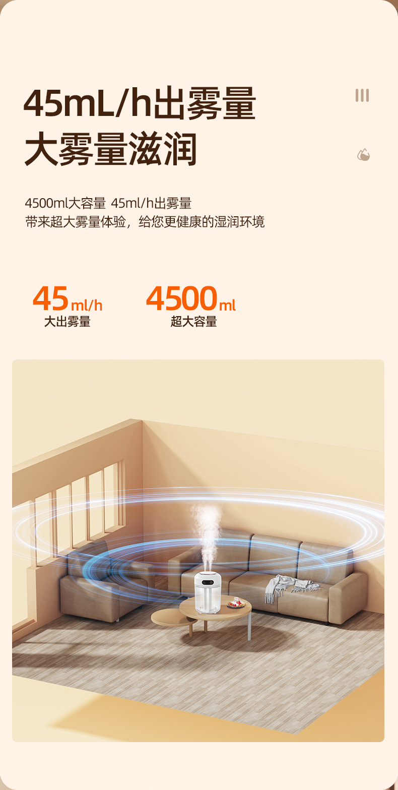 新款智能双喷加湿器宿舍卧室办公室大容量遥控数显夜灯空气加湿器详情5