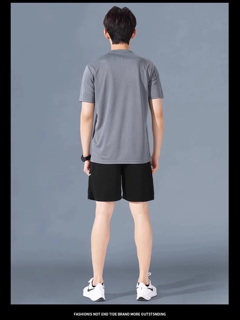 冰丝速干运动服套装男夏季跑步短袖衣篮球服夏天短裤羽毛健身衣服详情10