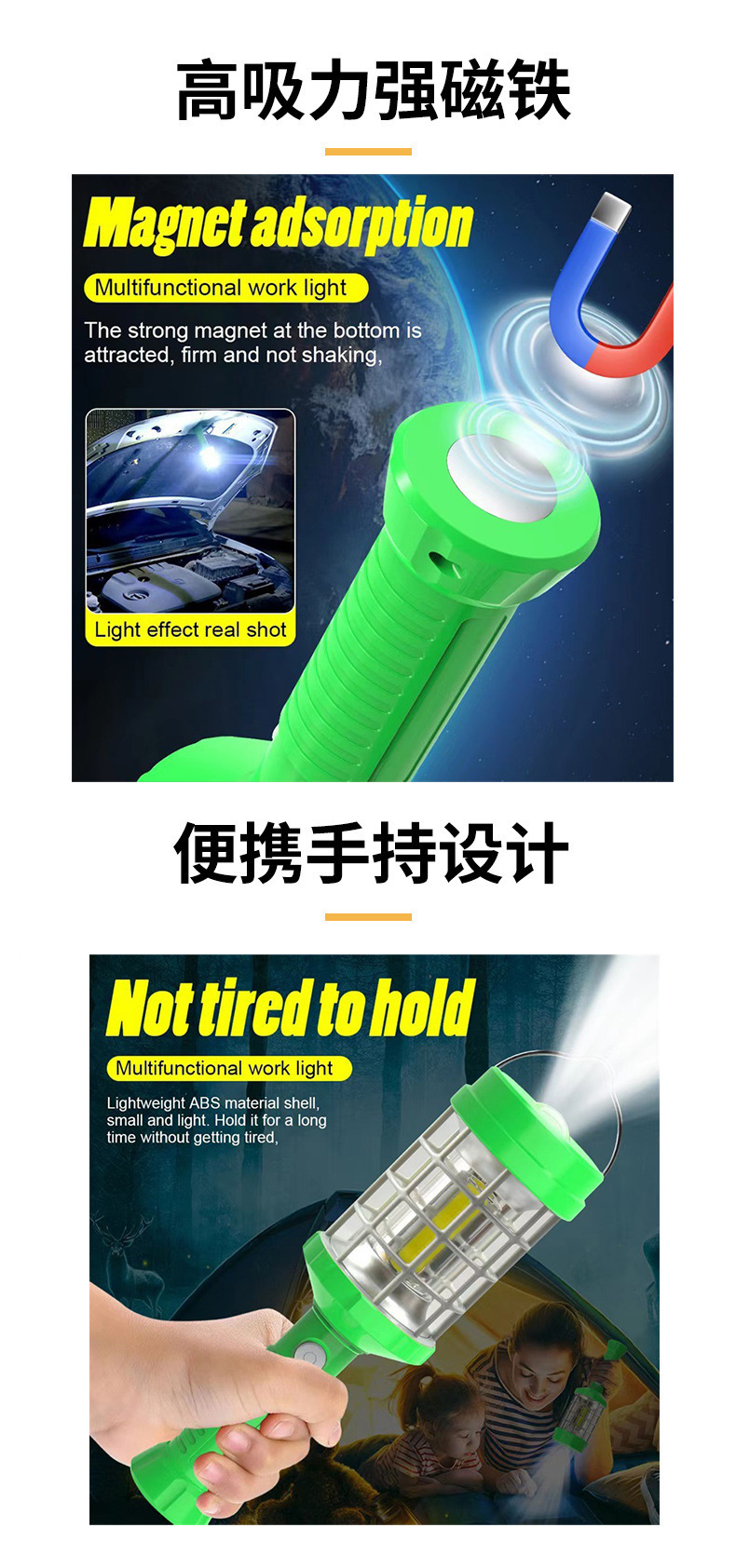 Cross-border camping lamp, handheld high-intensity outdoor lighting lamp, magnetic 360° light hanging auto repair work lamp pic 7