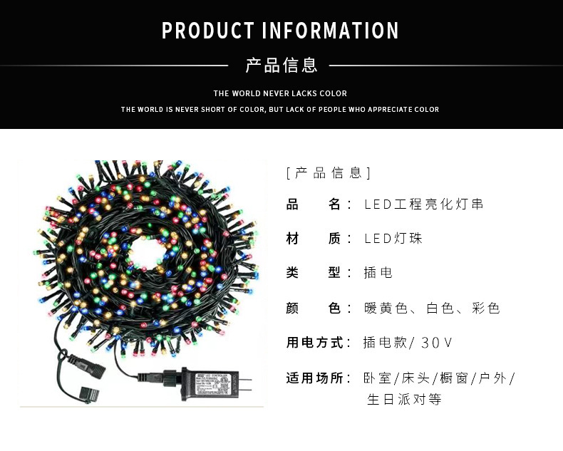 彩灯八功能公母接低压灯串防水树灯工程亮化装饰灯圣诞灯现货批发详情14