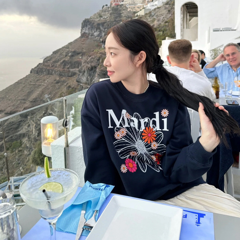 现货韩国潮牌Mardi卫衣女小雏菊24新款印花圆领上衣一件代发详情26