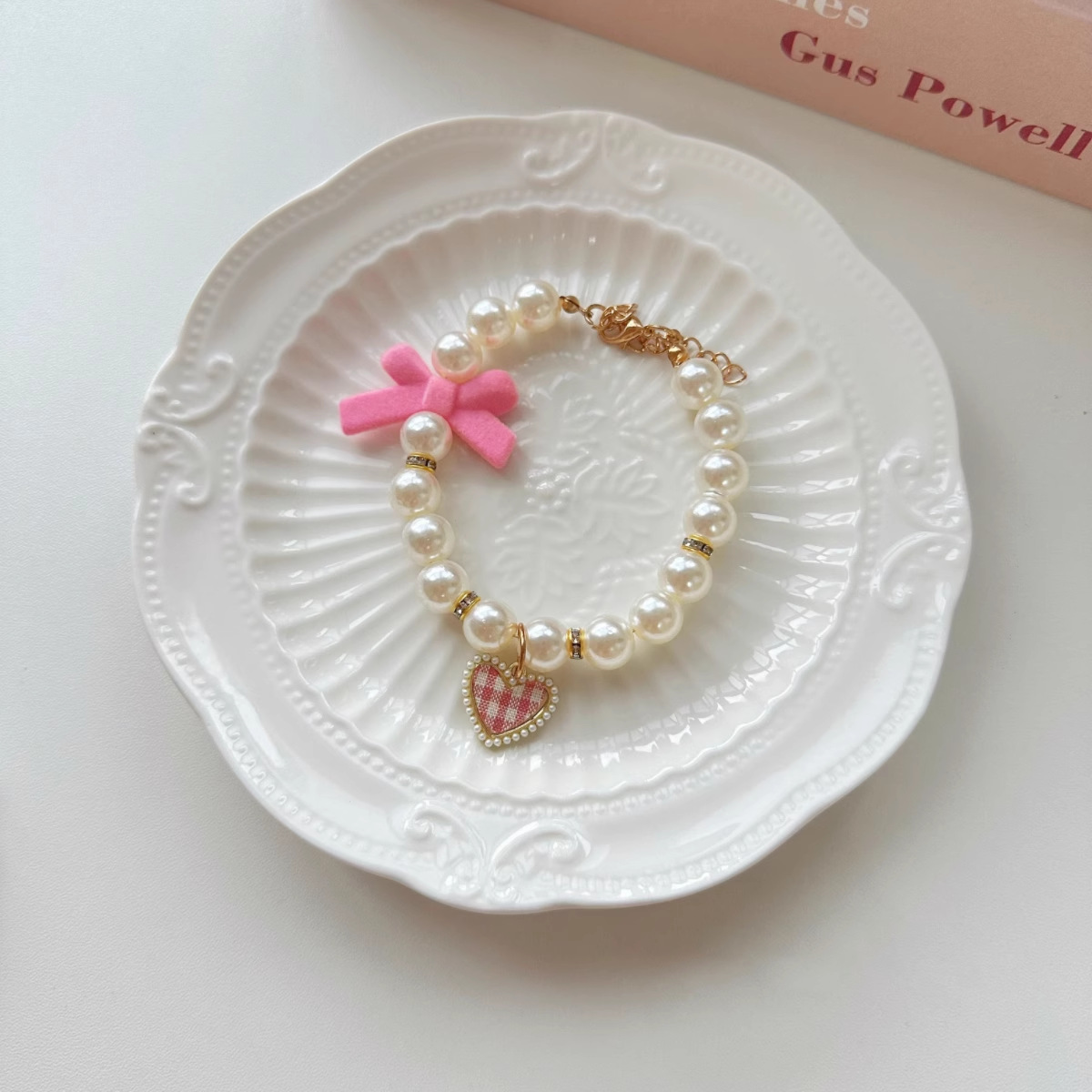 Pet necklace, cat pearl collar, dog neck collar, neck chain, retro heart-shaped pendant, cute cat and dog neck accessories pic 14