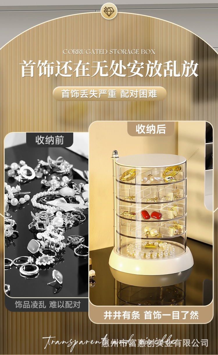 可旋转首饰盒耳环耳钉收纳透明亚克力多格层饰品项链手表珠宝盒详情5