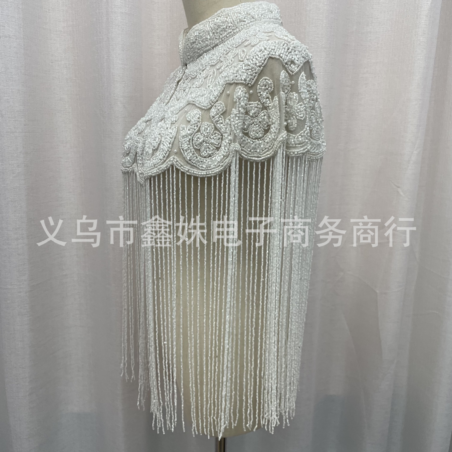 Fringed sequined shawl, European and American retro Gatsby ball party beaded evening dress, short small shawl pic 13