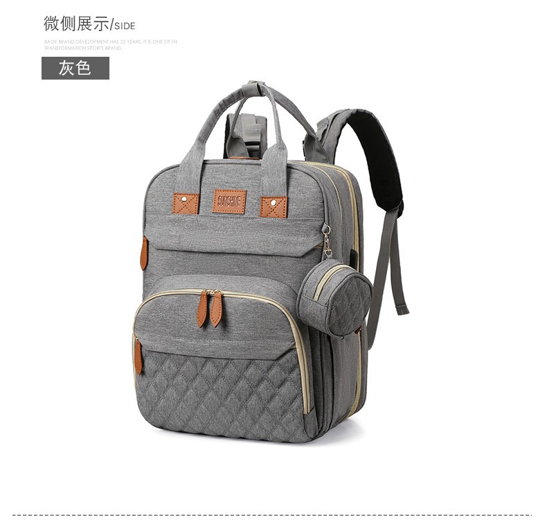 跨境高级感双肩背包多功能妈咪包母婴外出轻便大容量折叠婴儿床包详情28