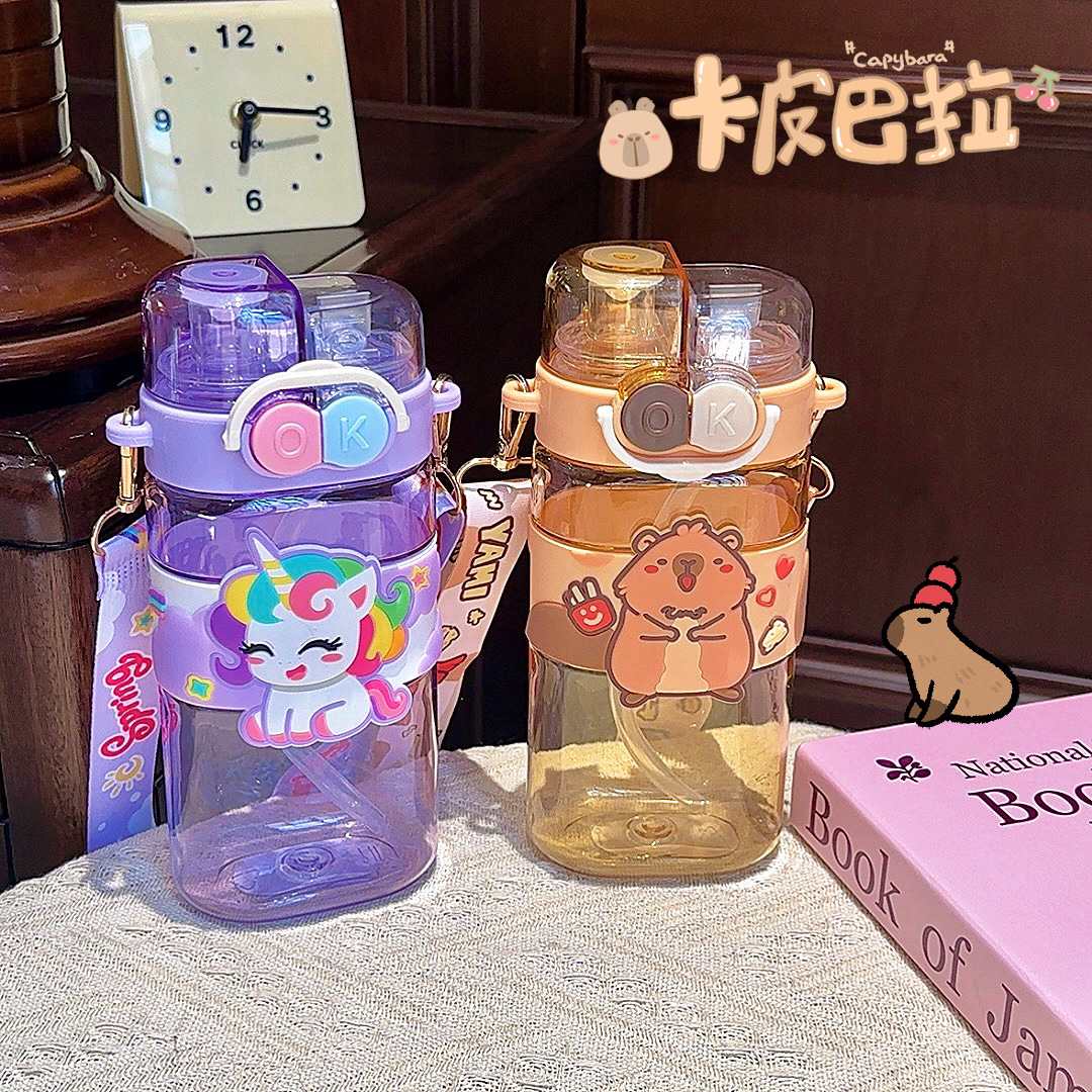 The cute and super adorable water cups for male and female students with high appearance standards in the popular cartoon style, the ins straw double-drinking plastic cups, and the portable ones for children pic 1