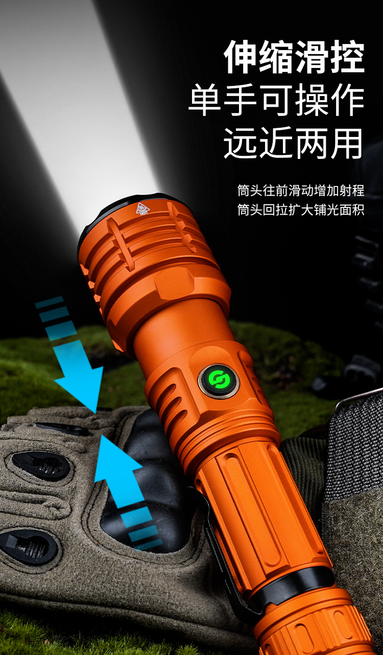 跨境新款白激光超亮强光LED照明手电筒变焦充电户外远射大功率详情10