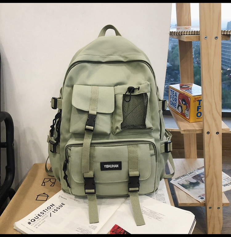 休闲百搭男女双肩包可爱挂件洋气潮流学生书包大容量工装风背包详情47