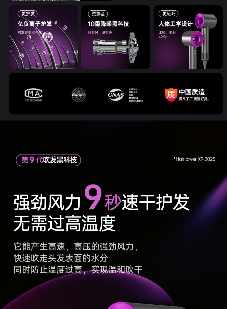 跨境新款电吹风机家用负离子护发速干发廊大风力恒温吹风筒不伤发详情6